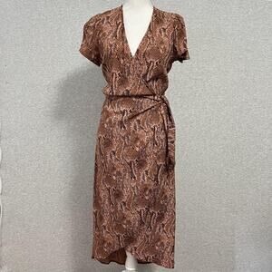 Express Wrap Midi Dress Womens Medium Brown Python Cobra Snake Print SS Flowy